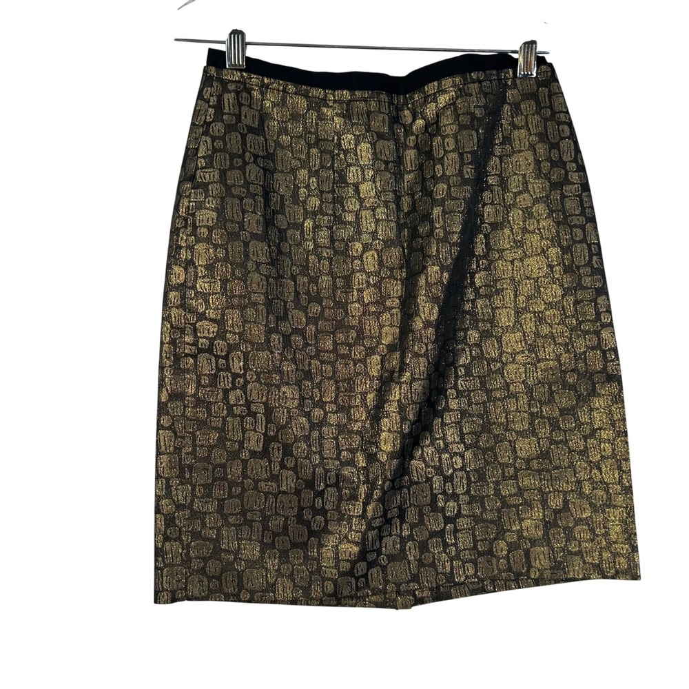 ANN TAYLOR LOFT petites Black Gold Jacquard Metallic Pencil Skirt‎ Size 2 Petite